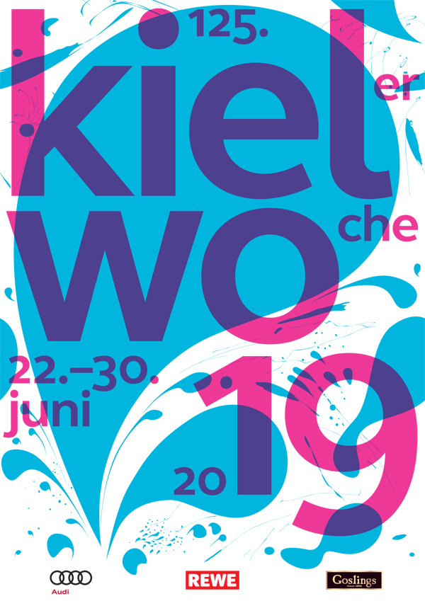 Mit grafischen Formen gestaltetes Plakat der Kieler Woche 2019