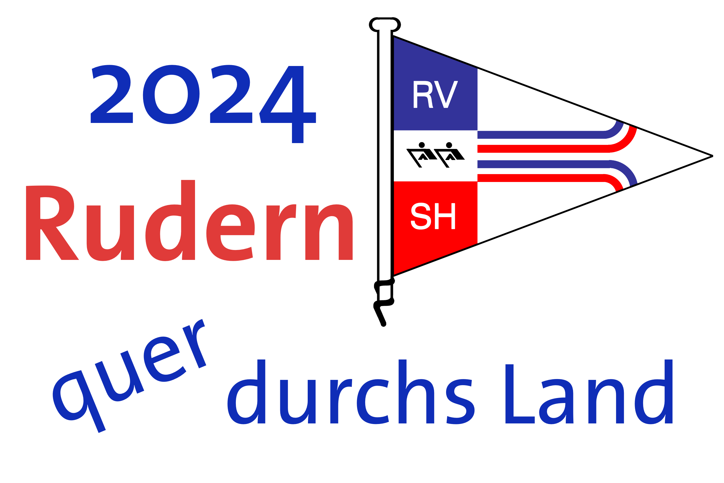 stilisierte Flagge des Ruderverband Schleswig-Holstein umgeben vom Schriftzug 2024 Rudern quer durchs Land
