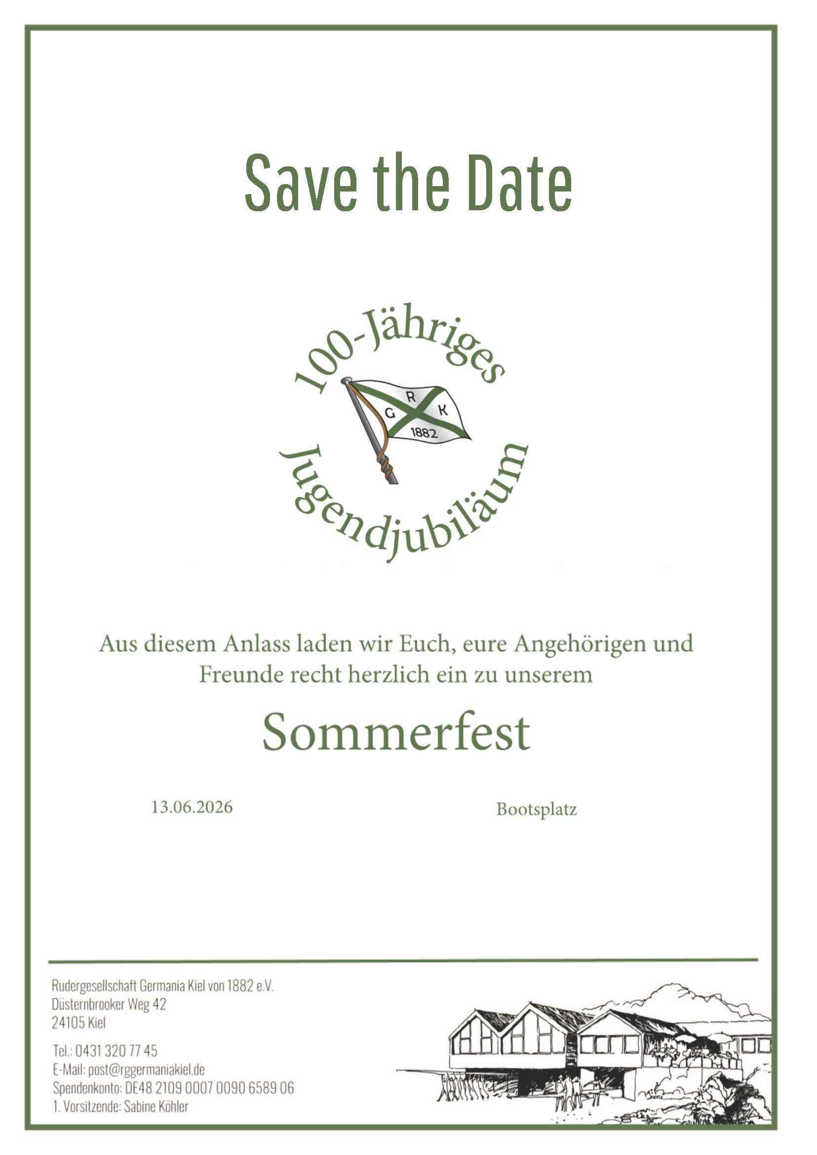 100jähriges Jugendjubiläum bei der Rudergesellschaft Germania Kiel - Einladung zum Sommerfest am 13. Juni 2026
