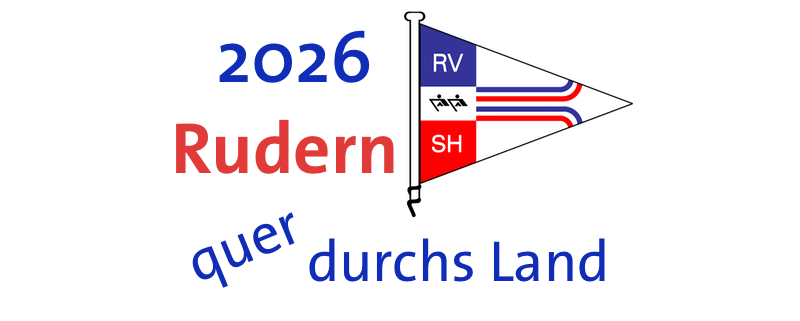 stilisierte Flagge des Ruderverband Schleswig-Holstein umgeben vom Schriftzug 2026 Rudern quer durchs Land